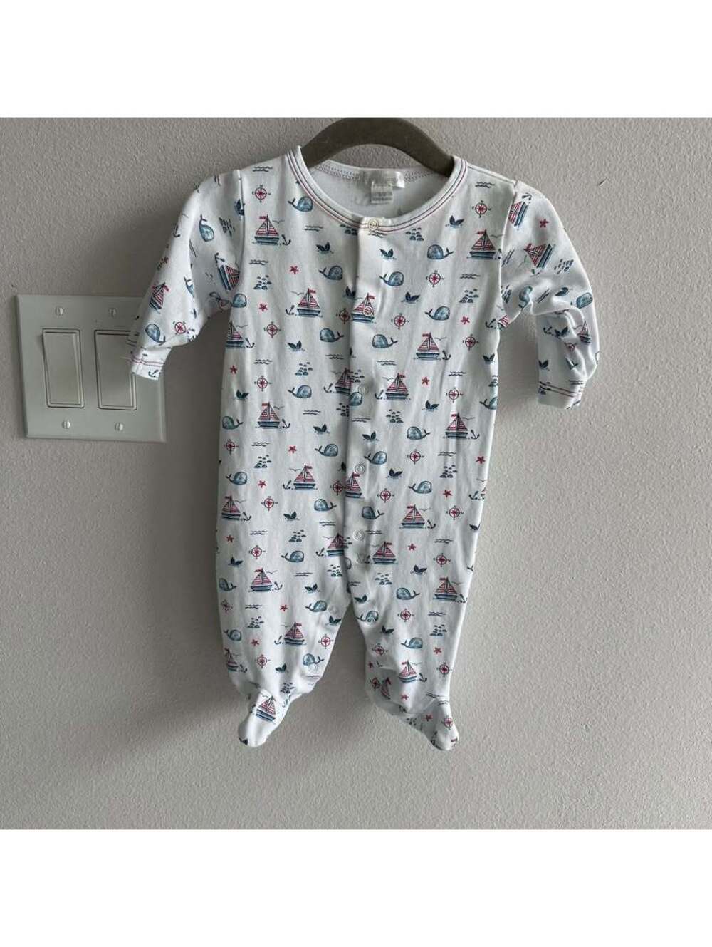Kissy kissy baby Nautical Sail boat Whales Footie 3-6 M